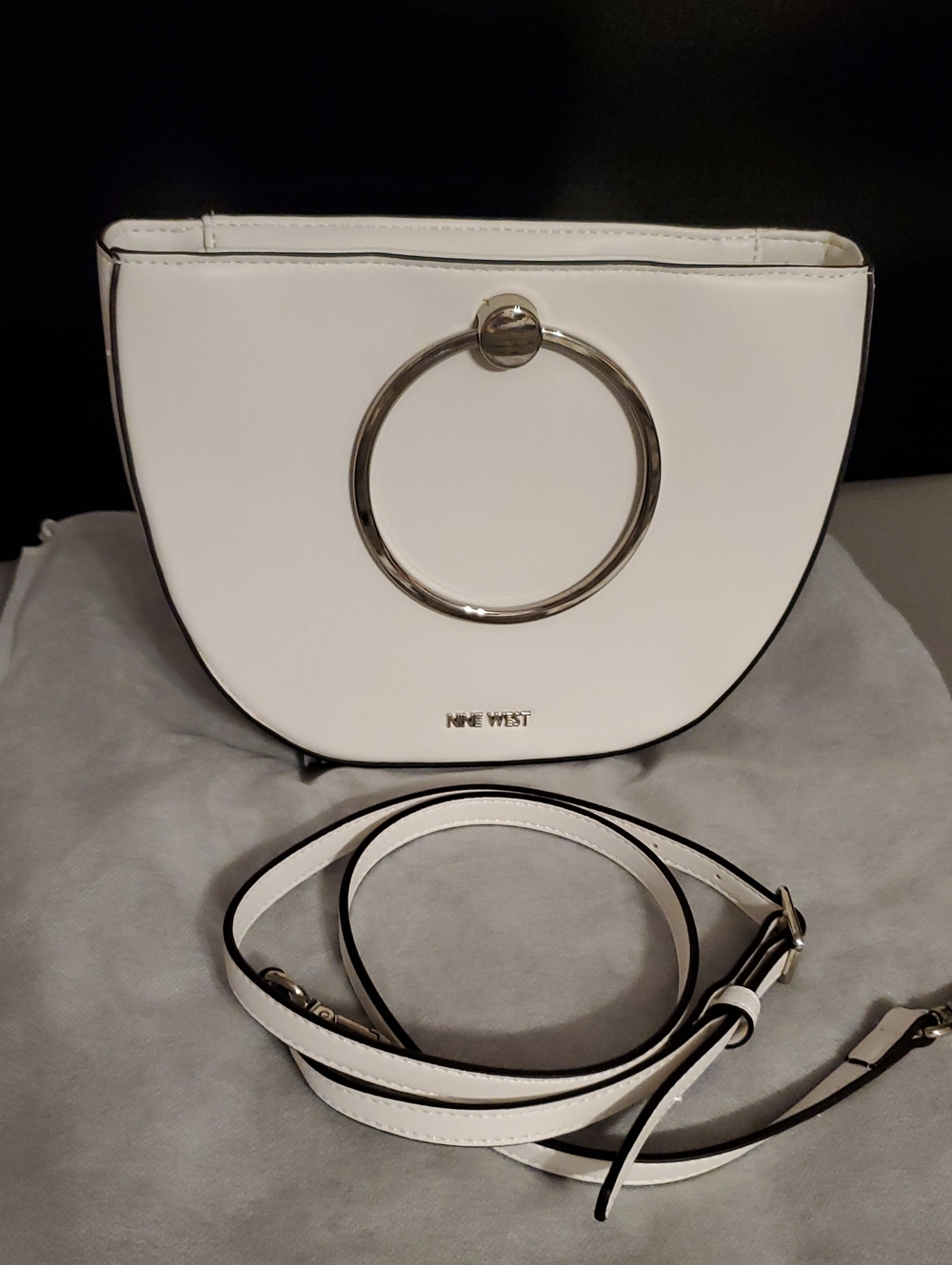 Nine West White Crossbody with Gold Ring Accent